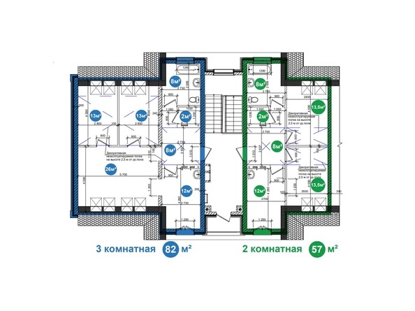 Планировка 2,3-комнатной квартиры на 3 этаже