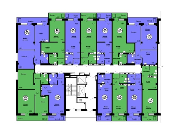 Планировка типового этажа, секция 1