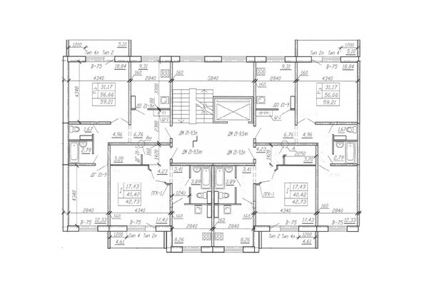 Блок-секция 1. Планировка типового этажа