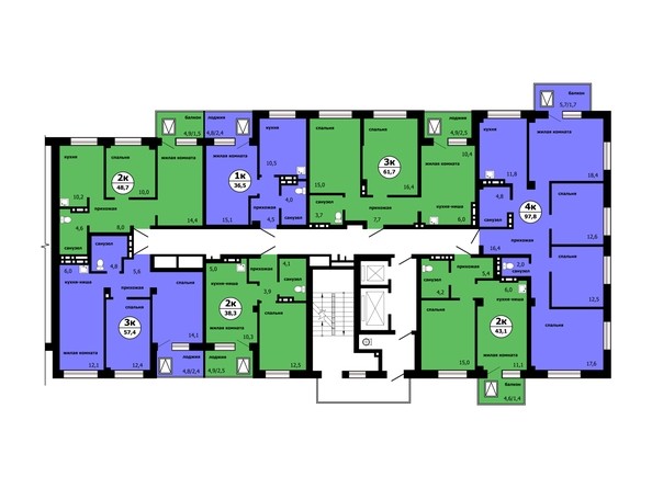 Типовой план этажа 4 подъезд