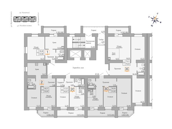 Блок-секция 3. Планировка 6-10 этажей