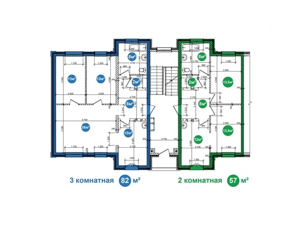 Планировка 2,3-комнатной квартиры на 1 этаже