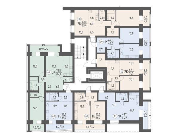 Планировка типового этажа, Секция 2
