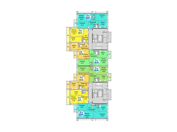 Блок-секция 2. Планировка 10-16 этажей