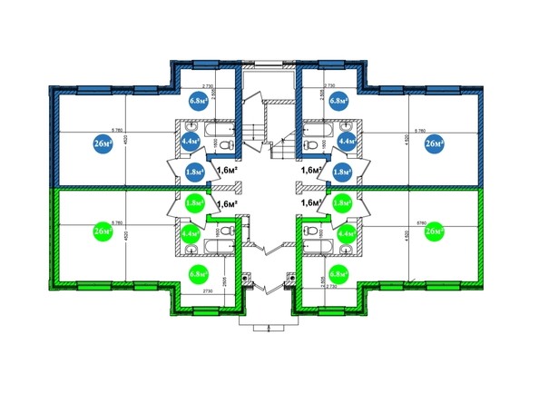 Планировка 1-комнатной квартиры на 1 и 2 этажах