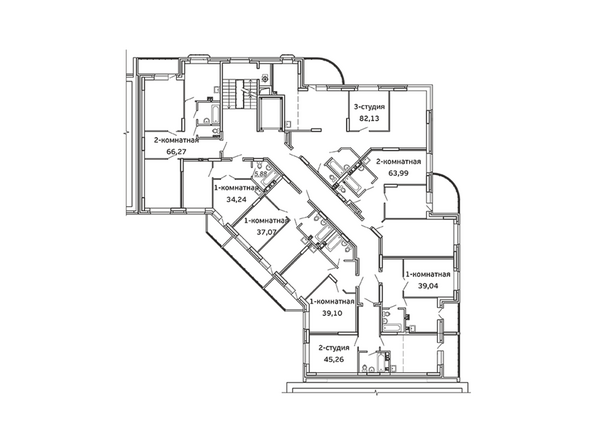 Блок-секция 2. Планировка 3-6 этажей
