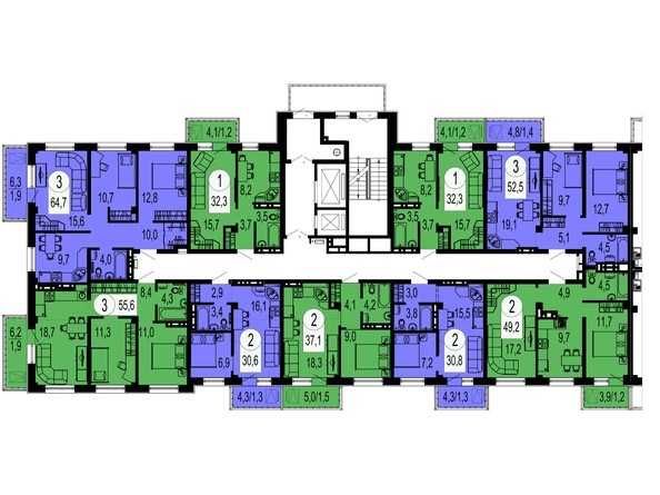 Секция 1. Типовая планировка этажа.