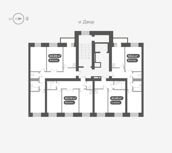 
  Продается 3-комн. квартира, 80.69 м², ЖК Сити-квартал на Взлетной, дом 1
. Фото 5.