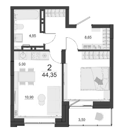 
   Продам 2-комнатную, 44.35 м², Дивные Дали, дом 1

. Фото 5.