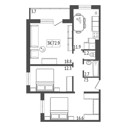 
   Продам 3-комнатную, 74.7 м², Мичурино, дом 2 строение 5

. Фото 1.