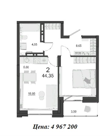 
   Продам 2-комнатную, 44.35 м², Дивные Дали, дом 1

. Фото 1.
