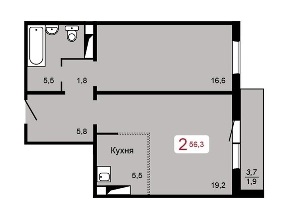 
   Продам 2-комнатную, 54 м², Мичурино, дом 2 строение 1

. Фото 4.