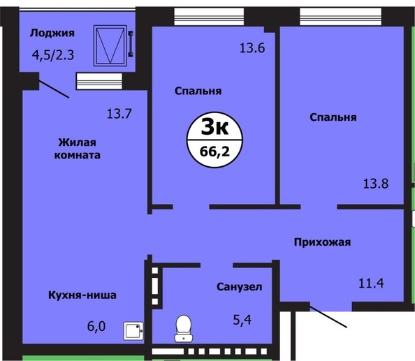 
   Продам 3-комнатную, 66.2 м², Лесников ул, 43

. Фото 2.