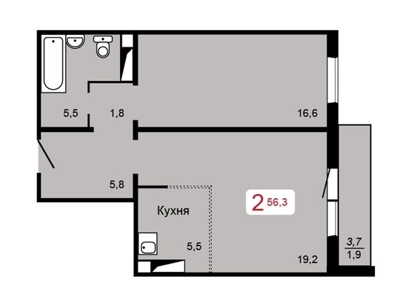 
   Продам 2-комнатную, 56.3 м², Мичурино, дом 2 строение 1

. Фото 1.