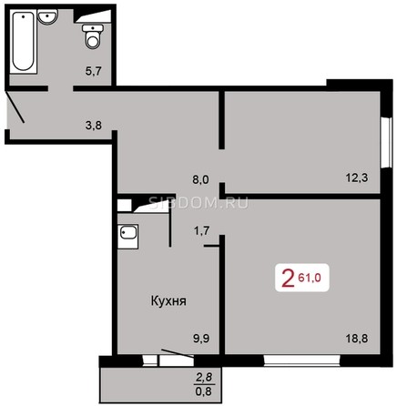 
   Продам 2-комнатную, 61 м², Аральская ул, 57

. Фото 1.