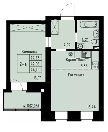 
   Продам 2-комнатную, 44.11 м², Хвоя, 2 этап, дом 4

. Фото 2.