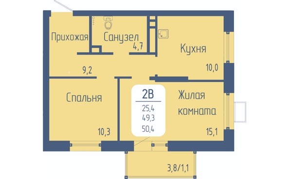 
   Продам 2-комнатную, 50.4 м², Univers (Универс), 3 квартал

. Фото 1.