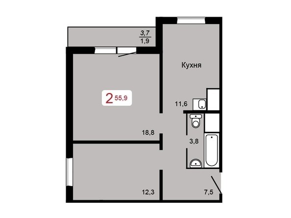 
   Продам 2-комнатную, 55.9 м², КБС. Берег, дом 4 строение 1

. Фото 5.