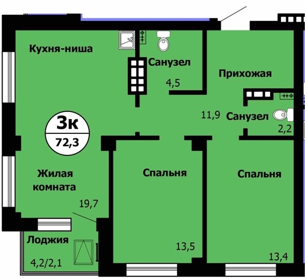 
   Продам 3-комнатную, 72.3 м², Серебряный, дом 1 корпус 1

. Фото 1.