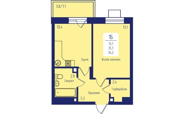 
   Продам 1-комнатную, 36.2 м², Univers (Универс), 2 квартал

. Фото 1.