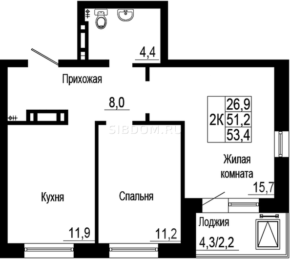 
   Продам 2-комнатную, 53.4 м², Подзолкова, дом 19

. Фото 7.