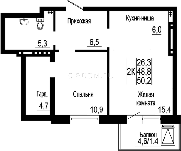 
   Продам 2-комнатную, 50.4 м², Подзолкова, дом 19

. Фото 2.