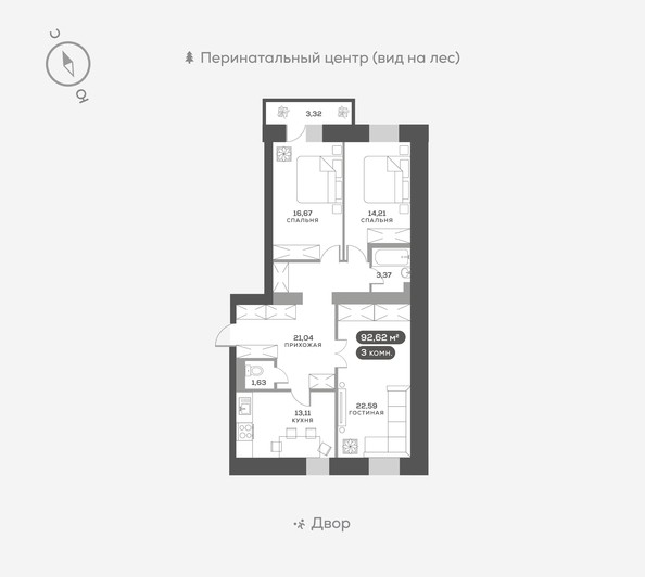 
   Продам 3-комнатную, 92.5 м², Академгородок ул, 74

. Фото 1.