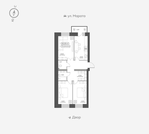 
   Продам 3-комнатную, 83.3 м², Ладо Кецховели ул, 27

. Фото 1.