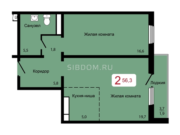 
   Продам 2-комнатную, 56.3 м², Мичурино, дом 2 строение 5

. Фото 5.