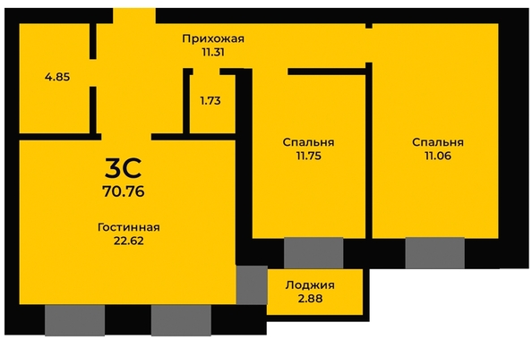 
   Продам 3-комнатную, 70.8 м², Кирпичная ул, 19

. Фото 2.