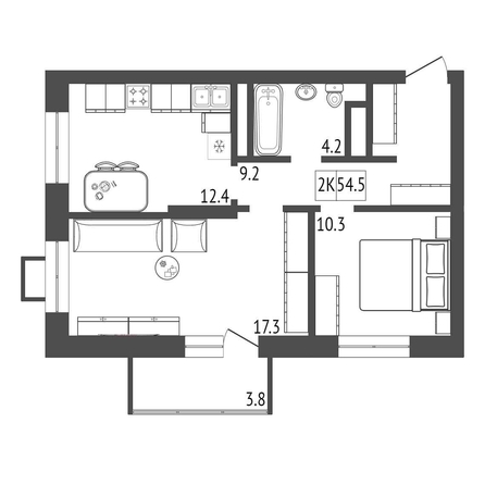 
   Продам 2-комнатную, 54.5 м², Univers (Универс), 3 квартал

. Фото 1.