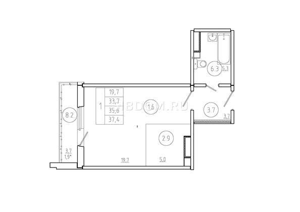 
   Продам 1-комнатную, 35.6 м², Три слона, дом 1

. Фото 1.