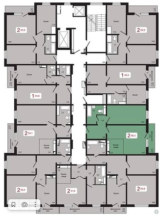 
   Продам 2-комнатную, 56.3 м², Аральская ул, 51

. Фото 1.