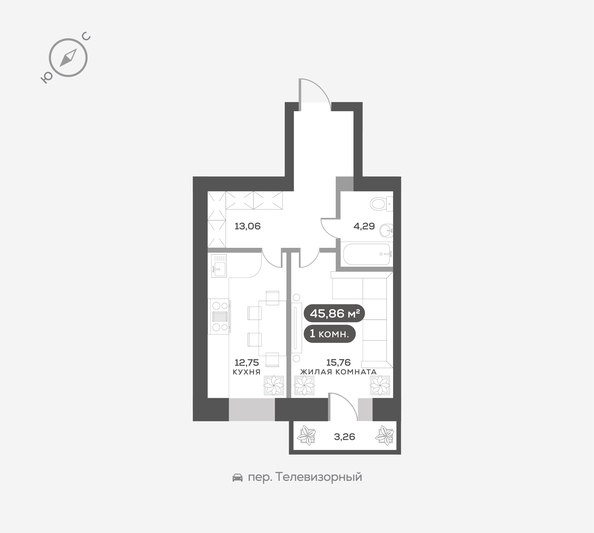 
   Продам 1-комнатную, 45.86 м², Сити-квартал Октябрьский, дом 2

. Фото 1.