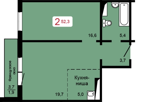 
   Продам 2-комнатную, 52.3 м², Мичурино, дом 2 строение 4

. Фото 3.