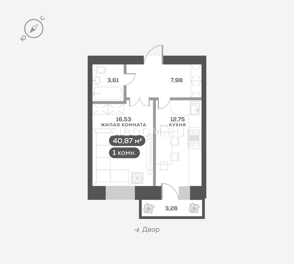 
   Продам 1-комнатную, 40.87 м², Сити-квартал Октябрьский, дом 2

. Фото 1.