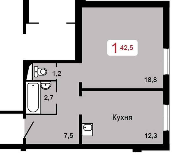 
   Продам 1-комнатную, 42.5 м², Судостроительная ул, 31и

. Фото 1.