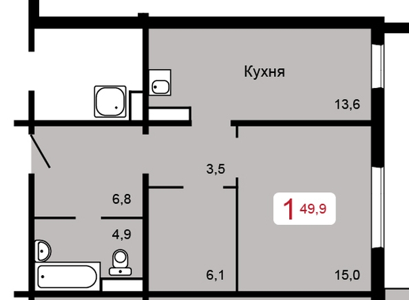 
   Продам 1-комнатную, 49.9 м², Судостроительная ул, 31и

. Фото 1.