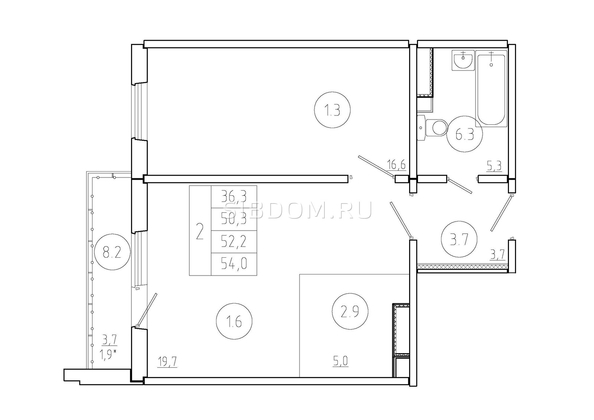 
   Продам 2-комнатную, 52.2 м², Три слона, дом 3

. Фото 8.