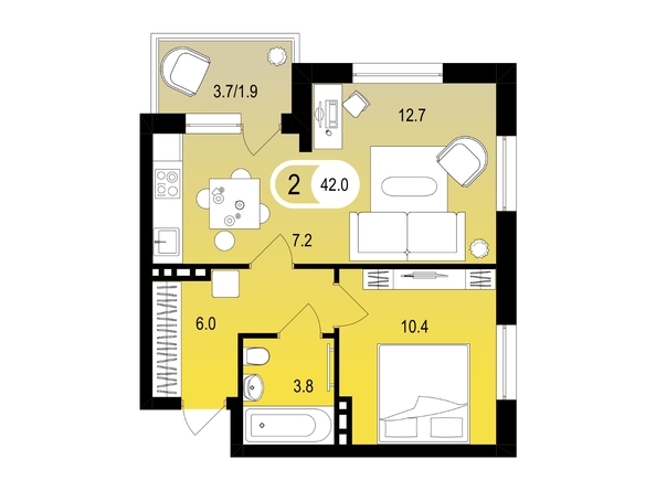 
   Продам 2-комнатную, 41.4 м², Апрельская ул, 5к

. Фото 1.