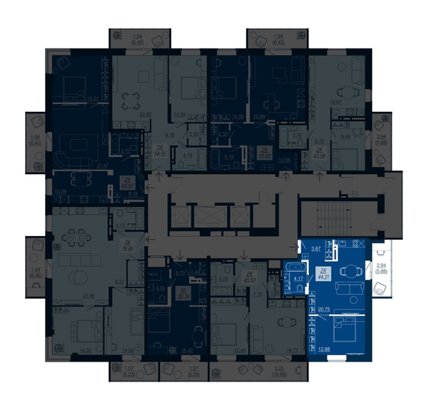 
   Продам 2-комнатную, 44.21 м², АЭРОCITY (Аэросити), дом 3

. Фото 1.