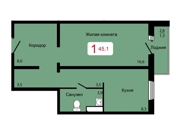 
   Продам 1-комнатную, 45.1 м², Мичурино, дом 2 строение 6

. Фото 1.