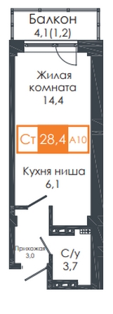 
   Продам студию, 27.6 м², Соколовская ул, 64

. Фото 1.