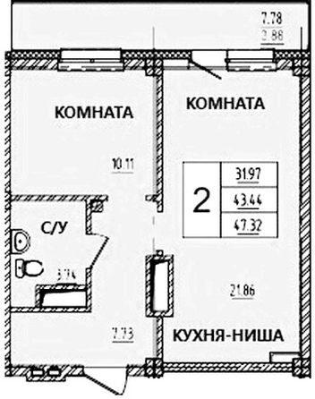 
   Продам 2-комнатную, 47.45 м², Дом на Светлова

. Фото 3.