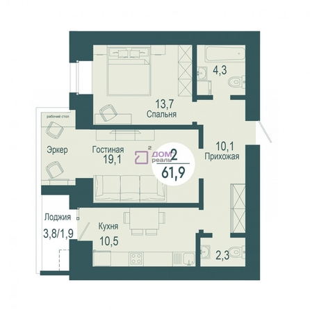 
   Продам 2-комнатную, 61.9 м², Авиаторов ул, 18

. Фото 16.