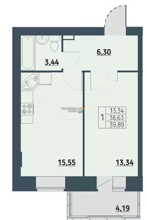 
   Продам 1-комнатную, 39.89 м², Мята, дом 2, секции 7-10

. Фото 1.