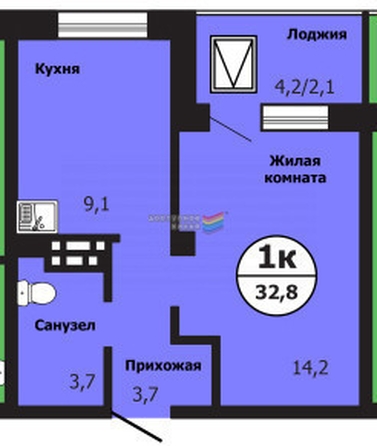 
   Продам 1-комнатную, 32.9 м², Свердловская ул, 6в

. Фото 1.