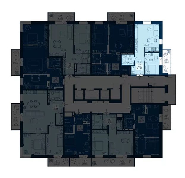 
   Продам 2-комнатную, 43.58 м², АЭРОCITY (Аэросити), дом 4

. Фото 1.