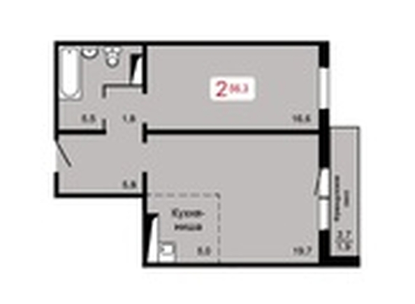 
   Продам 2-комнатную, 56.3 м², Мичурино, дом 2 строение 4

. Фото 2.