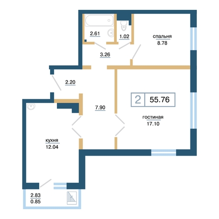 
   Продам 2-комнатную, 55.76 м², Светлова ул, 42

. Фото 1.